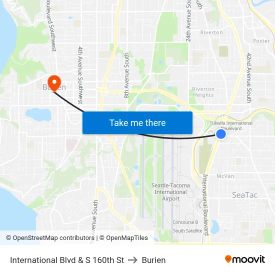 International Blvd & S 160th St to Burien map