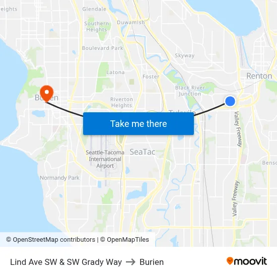 Lind Ave SW & SW Grady Way to Burien map