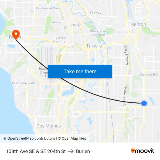 108th Ave SE & SE 204th St to Burien map