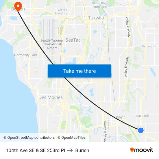 104th Ave SE & SE 253rd Pl to Burien map