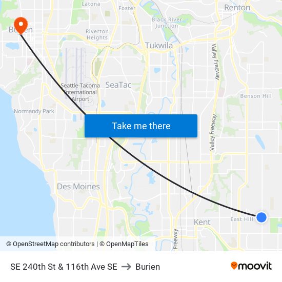 SE 240th St & 116th Ave SE to Burien map