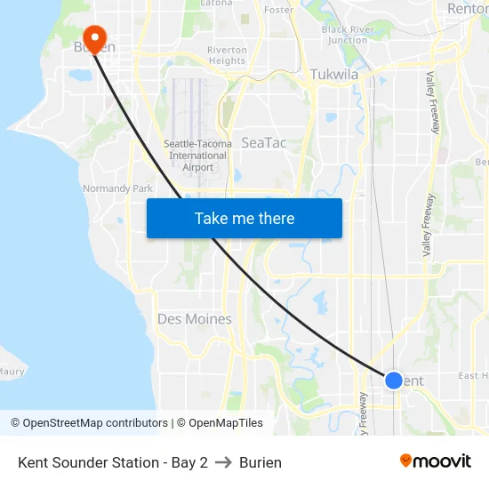 Kent Sounder Station - Bay 2 to Burien map