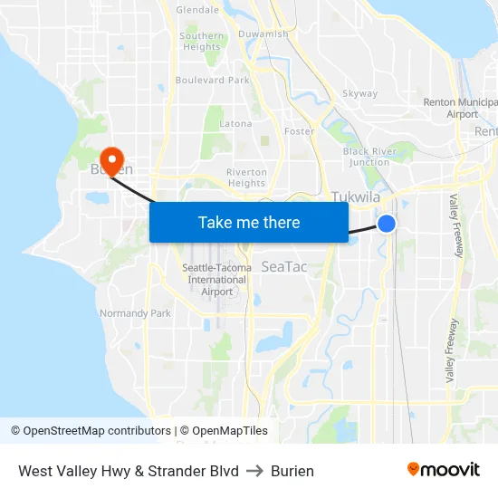 West Valley Hwy & Strander Blvd to Burien map
