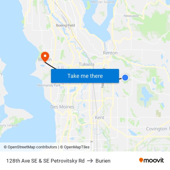 128th Ave SE & SE Petrovitsky Rd to Burien map