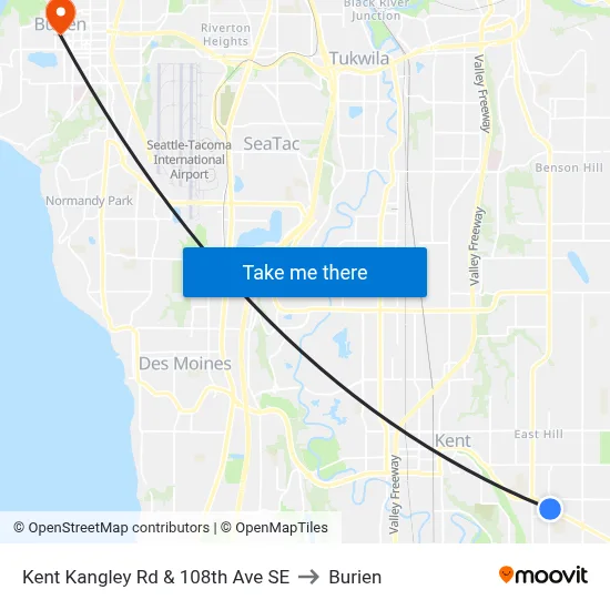 Kent Kangley Rd & 108th Ave SE to Burien map