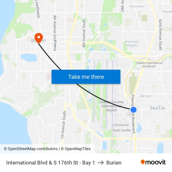 International Blvd & S 176th St - Bay 1 to Burien map