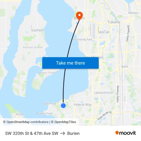 SW 320th St & 47th Ave SW to Burien map