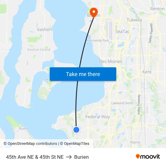 45th Ave NE & 45th St NE to Burien map