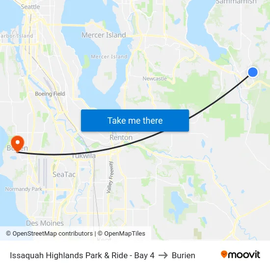 Issaquah Highlands Park & Ride - Bay 4 to Burien map