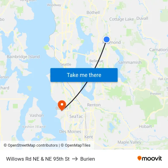Willows Rd NE & NE 95th St to Burien map