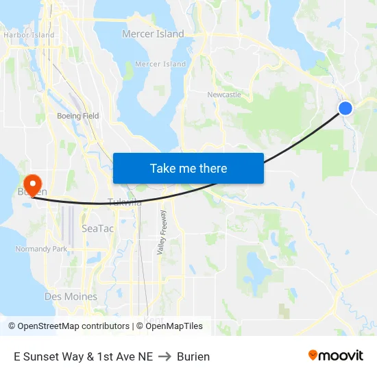 E Sunset Way & 1st Ave NE to Burien map