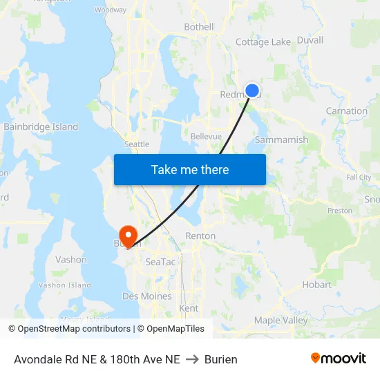 Avondale Rd NE & 180th Ave NE to Burien map