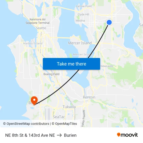 NE 8th St & 143rd Ave NE to Burien map