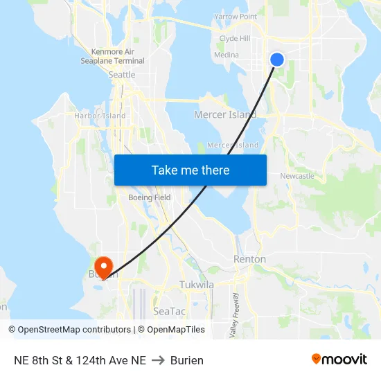 NE 8th St & 124th Ave NE to Burien map