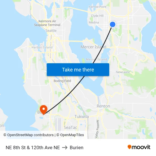 NE 8th St & 120th Ave NE to Burien map