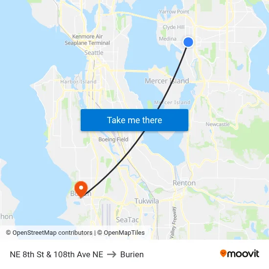NE 8th St & 108th Ave NE to Burien map