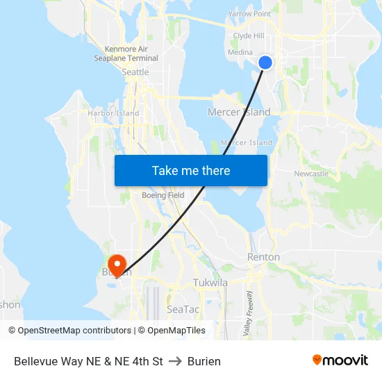 Bellevue Way NE & NE 4th St to Burien map