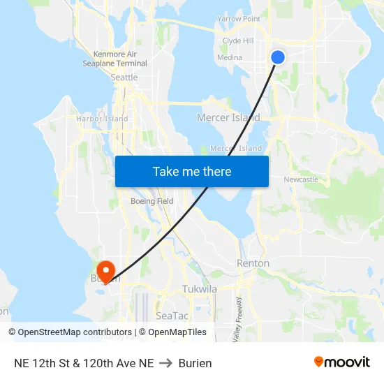 NE 12th St & 120th Ave NE to Burien map