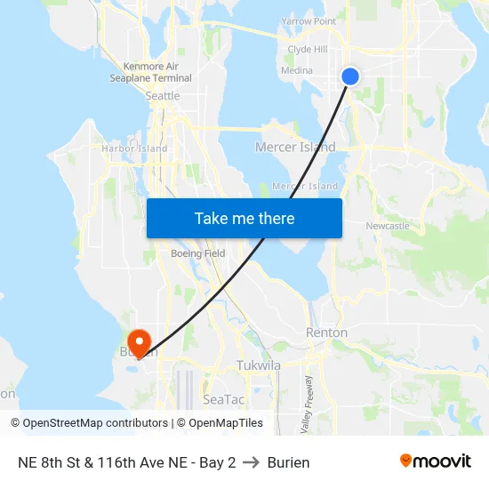 NE 8th St & 116th Ave NE - Bay 2 to Burien map
