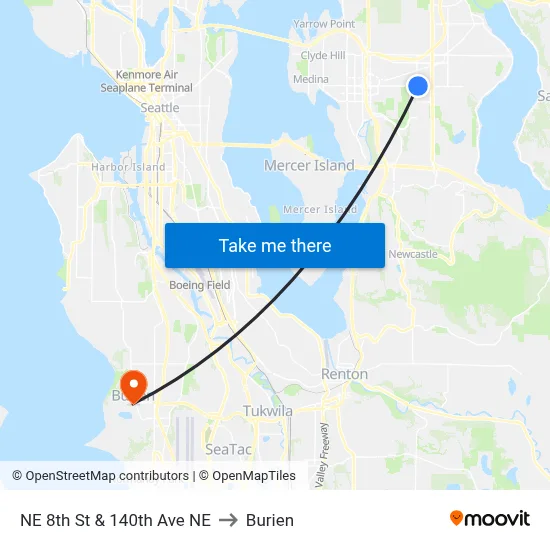 NE 8th St & 140th Ave NE to Burien map