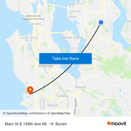 Main St & 148th Ave NE to Burien map