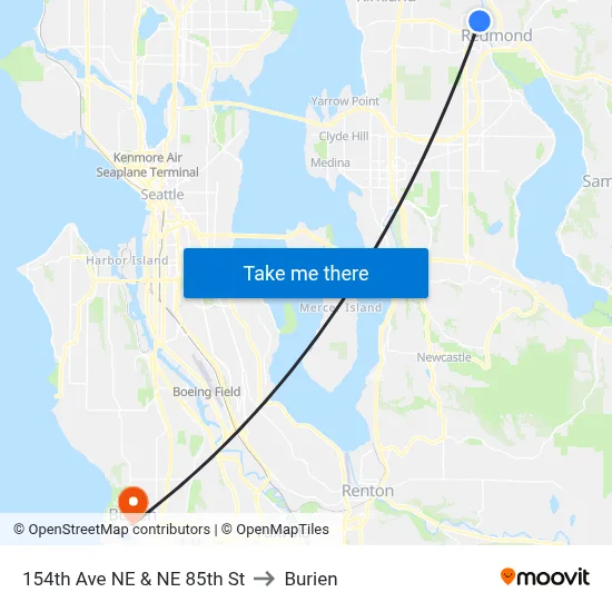 154th Ave NE & NE 85th St to Burien map