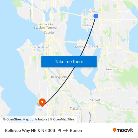 Bellevue Way NE & NE 30th Pl to Burien map