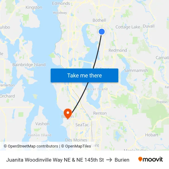 Juanita Woodinville Way NE & NE 145th St to Burien map
