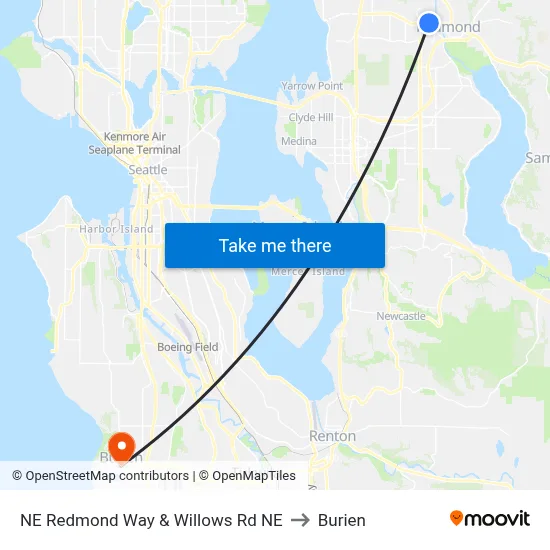 NE Redmond Way & Willows Rd NE to Burien map