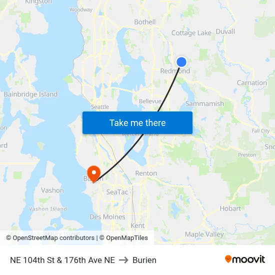 NE 104th St & 176th Ave NE to Burien map