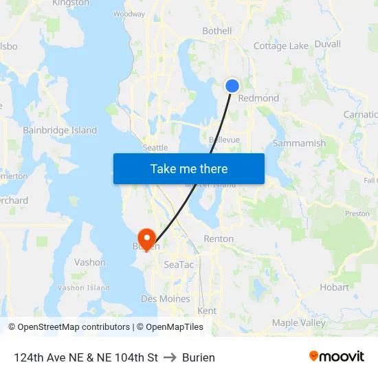 124th Ave NE & NE 104th St to Burien map
