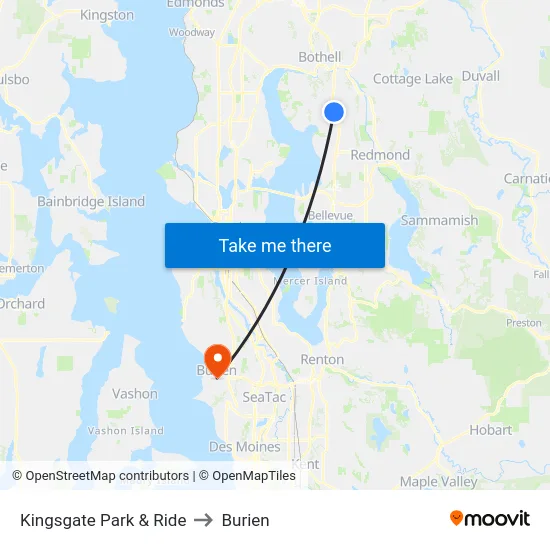 Kingsgate Park & Ride to Burien map