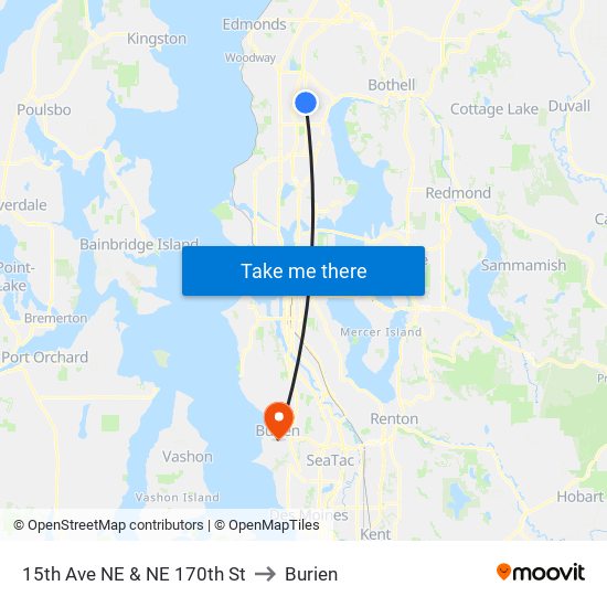 15th Ave NE & NE 170th St to Burien map