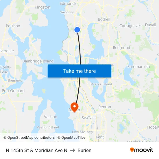 N 145th St & Meridian Ave N to Burien map