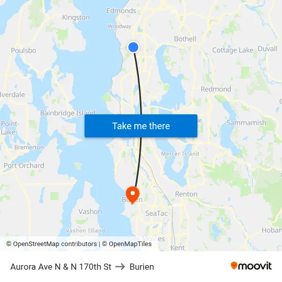 Aurora Ave N & N 170th St to Burien map