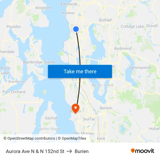 Aurora Ave N & N 152nd St to Burien map