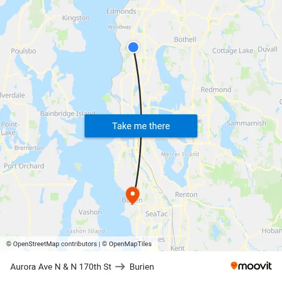 Aurora Ave N & N 170th St to Burien map