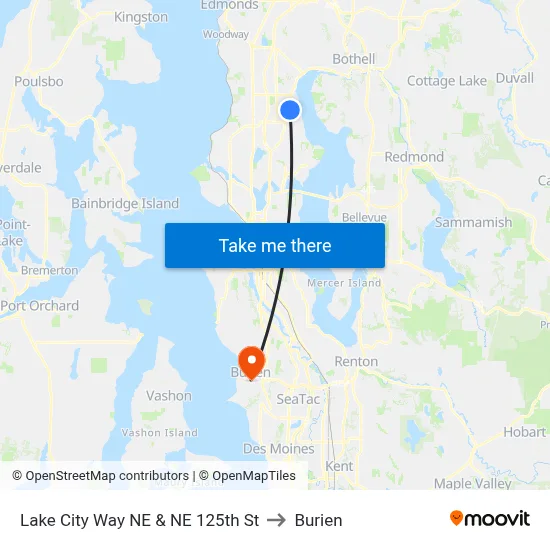 Lake City Way NE & NE 125th St to Burien map