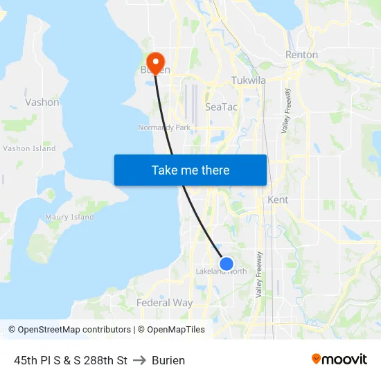 45th Pl S & S 288th St to Burien map
