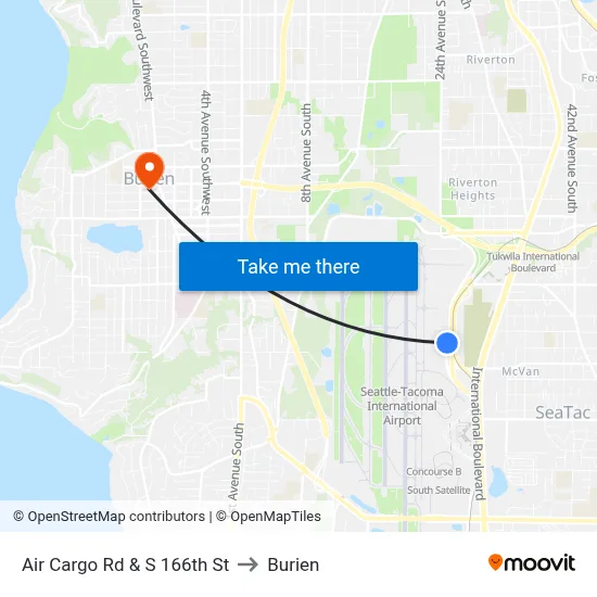 Air Cargo Rd & S 166th St to Burien map