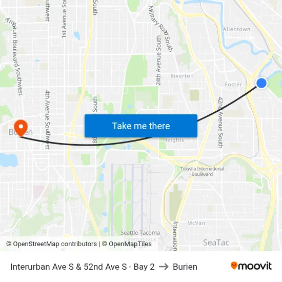 Interurban Ave S & 52nd Ave S - Bay 2 to Burien map