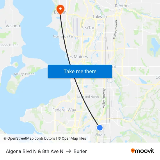 Algona Blvd N & 8th Ave N to Burien map