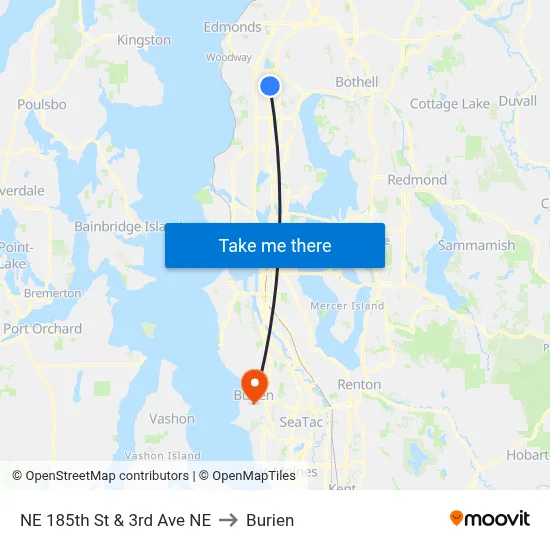 NE 185th St & 3rd Ave NE to Burien map