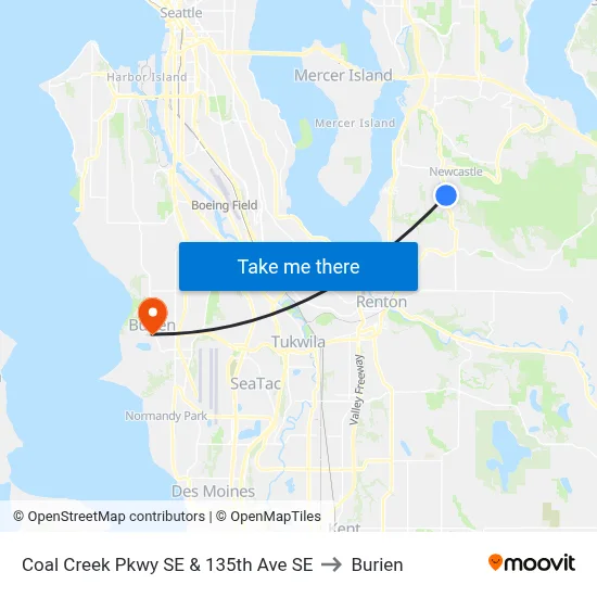 Coal Creek Pkwy SE & 135th Ave SE to Burien map