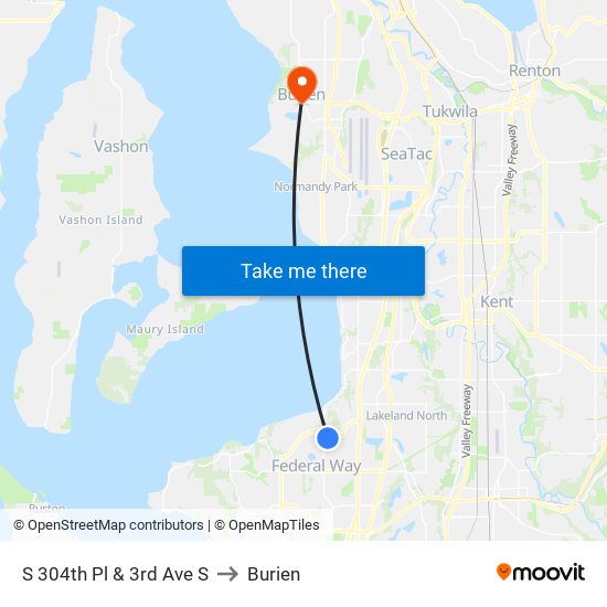 S 304th Pl & 3rd Ave S to Burien map