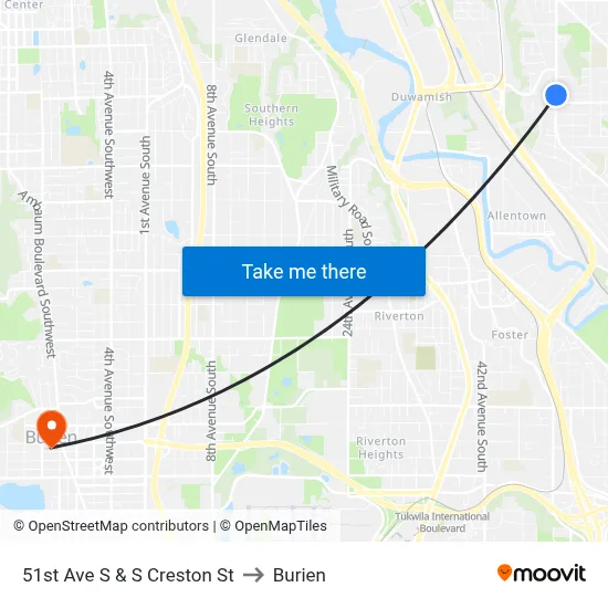 51st Ave S & S Creston St to Burien map