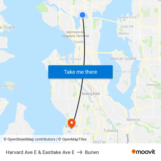 Harvard Ave E & Eastlake Ave E to Burien map