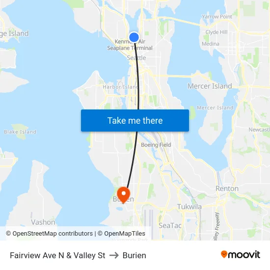 Fairview Ave N & Valley St to Burien map