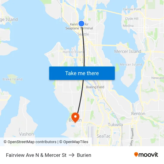 Fairview Ave N & Mercer St to Burien map