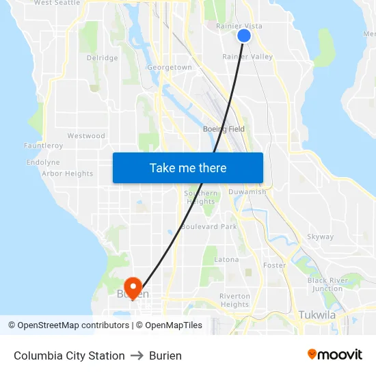 Columbia City Station to Burien map
